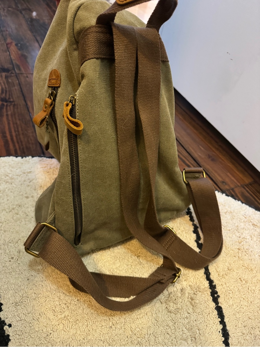 Canvas Backpack - Olive Green - Picture 3 of 5